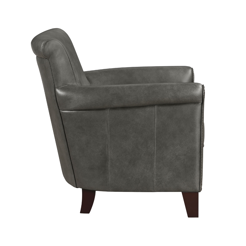 Pemberly Row 32 Inch Sofa Accent Chair in Gray Faux Leather Nailhead Trims