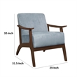 Pemberly Row 32 Inch Accent Armchair Curved in Soft Blue Velvet Brown Solid Wood