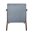 Pemberly Row 32 Inch Accent Armchair Curved in Soft Blue Velvet Brown Solid Wood