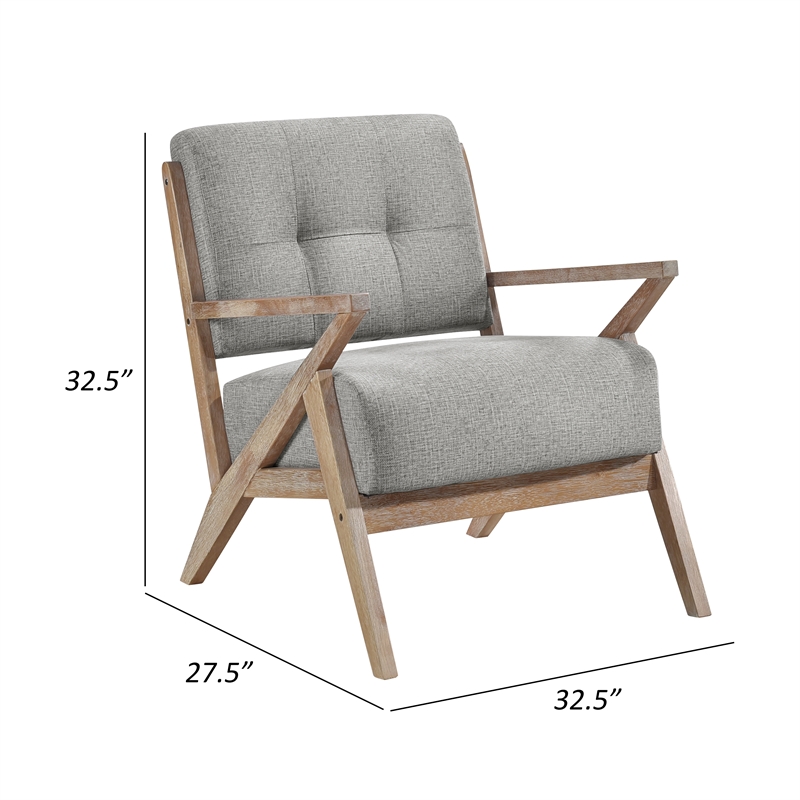 Pemberly Row 33 Inch Accent Armchair Wood Frame Light Gray Polyester Cushions