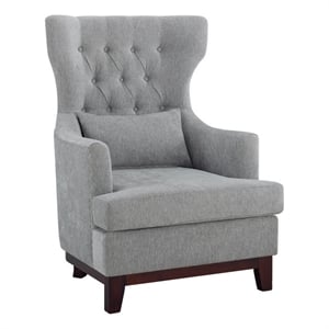 Pemberly Row 34 Inch Accent Armchair 1 Lumbar Pillow Gray Wingback Button Tufted