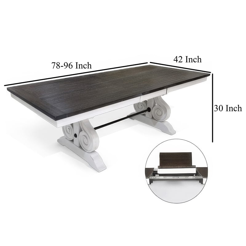 Pemberly Row 78 to 96 Inch Dining Table Extendable in White Brown Mahogany Wood