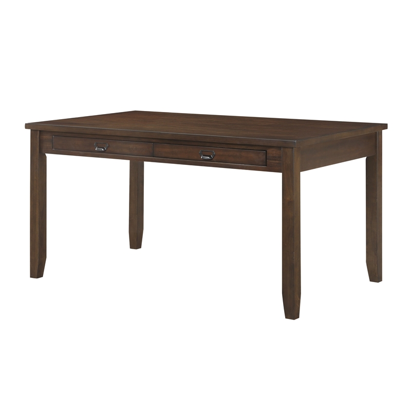 Pemberly Row 60 Inch Dining Table Rectangular Top 2 Drawers Cherry Brown Wood