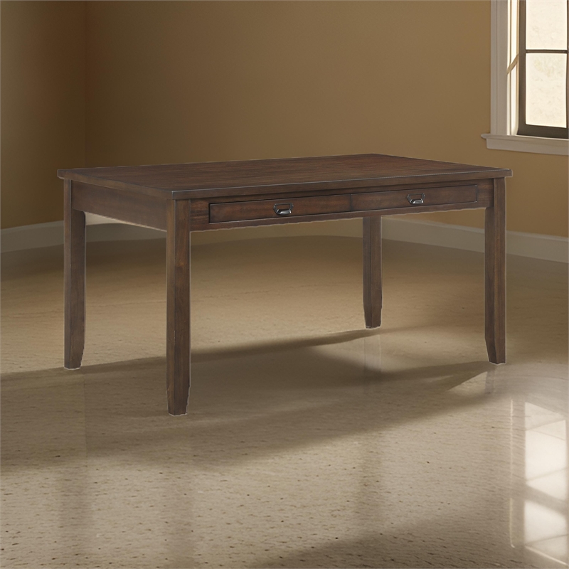 Pemberly Row 60 Inch Dining Table Rectangular Top 2 Drawers Cherry Brown Wood