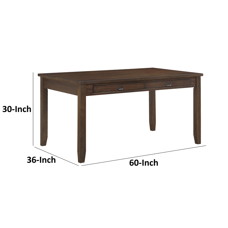 Pemberly Row 60 Inch Dining Table Rectangular Top 2 Drawers Cherry Brown Wood