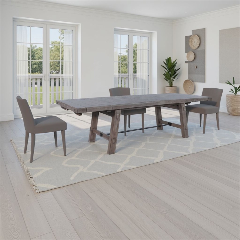 Pemberly Row Dining Table Light Brown Mahogany Wood Extendable 76 to 106 Inch