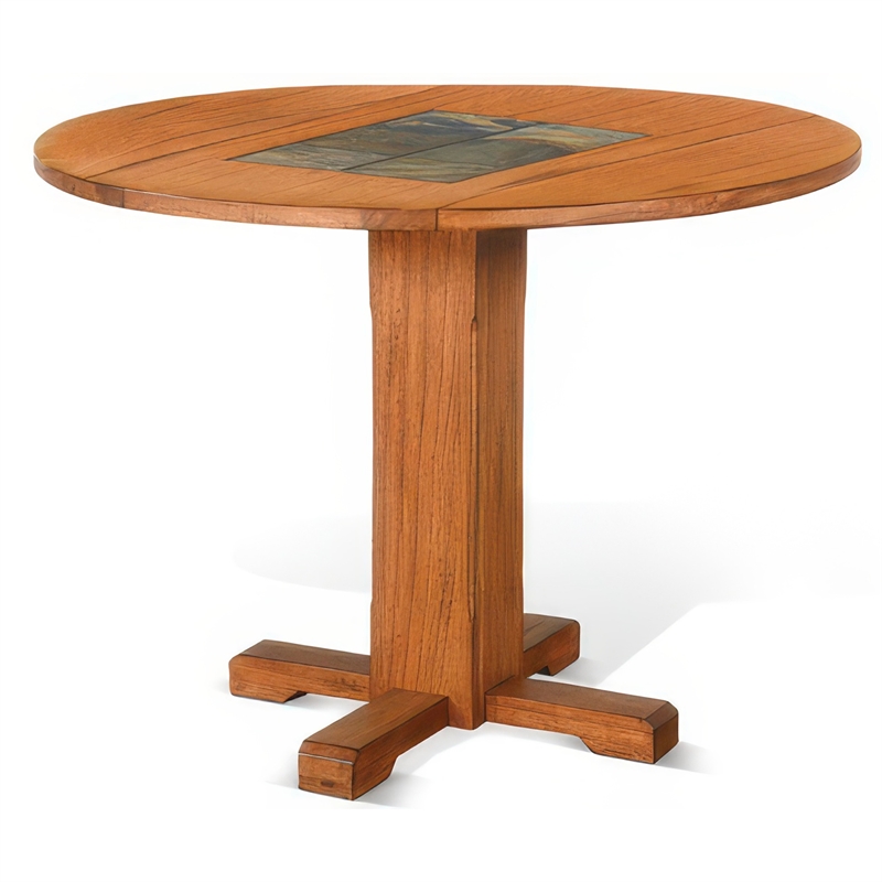Pemberly Row Dining Table with 2 Drop Leaves 40 Inch Round Top Brown Wood
