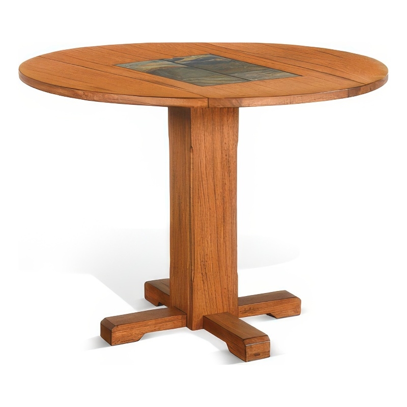 Pemberly Row Dining Table with 2 Drop Leaves 40 Inch Round Top Brown Wood
