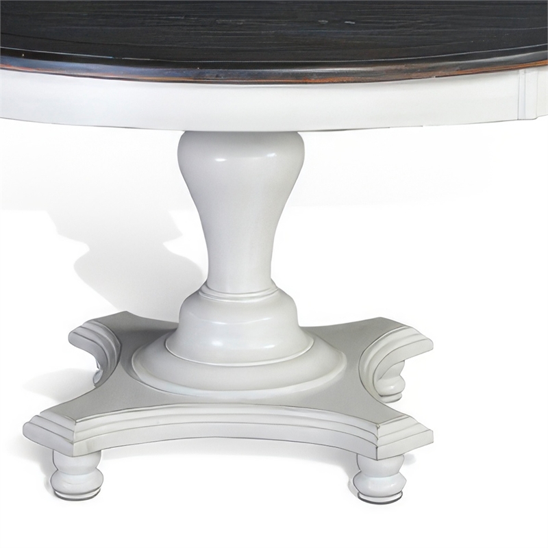 Pemberly Row Dining Table Pedestal Base 54 Inch Round Top in White Dark Brown