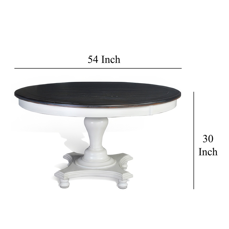 Pemberly Row Dining Table Pedestal Base 54 Inch Round Top in White Dark Brown