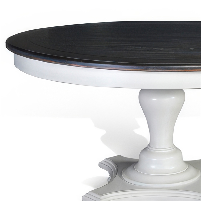 Pemberly Row Dining Table Pedestal Base 54 Inch Round Top in White Dark Brown