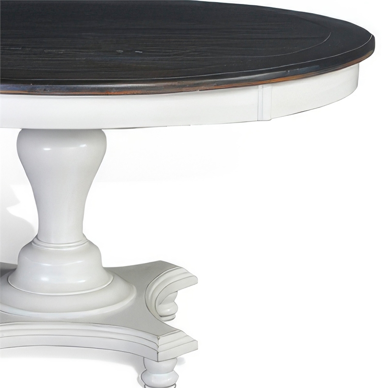 Pemberly Row Dining Table Pedestal Base 54 Inch Round Top in White Dark Brown
