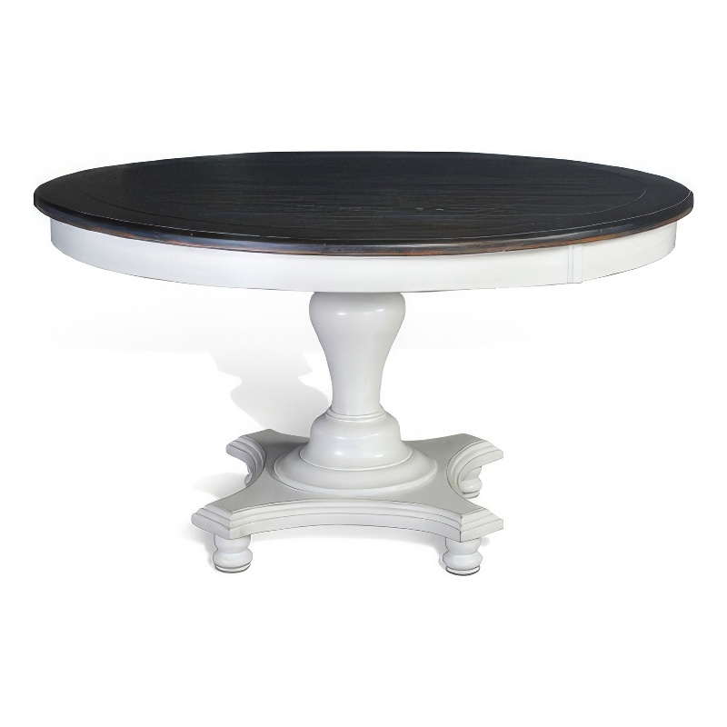 Pemberly Row Dining Table Pedestal Base 54 Inch Round Top in White Dark Brown