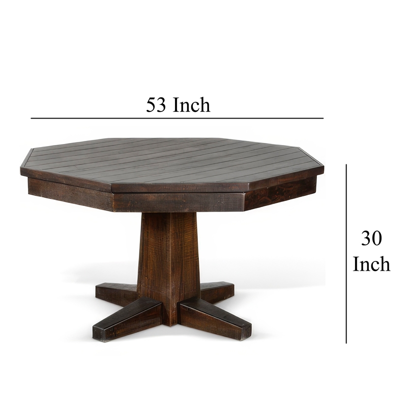 Pemberly Row Dining Table with 53 Inch Reversible Game Octagonal Top Dark Brown