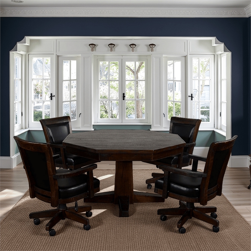 Pemberly Row Dining Table with 53 Inch Reversible Game Octagonal Top Dark Brown