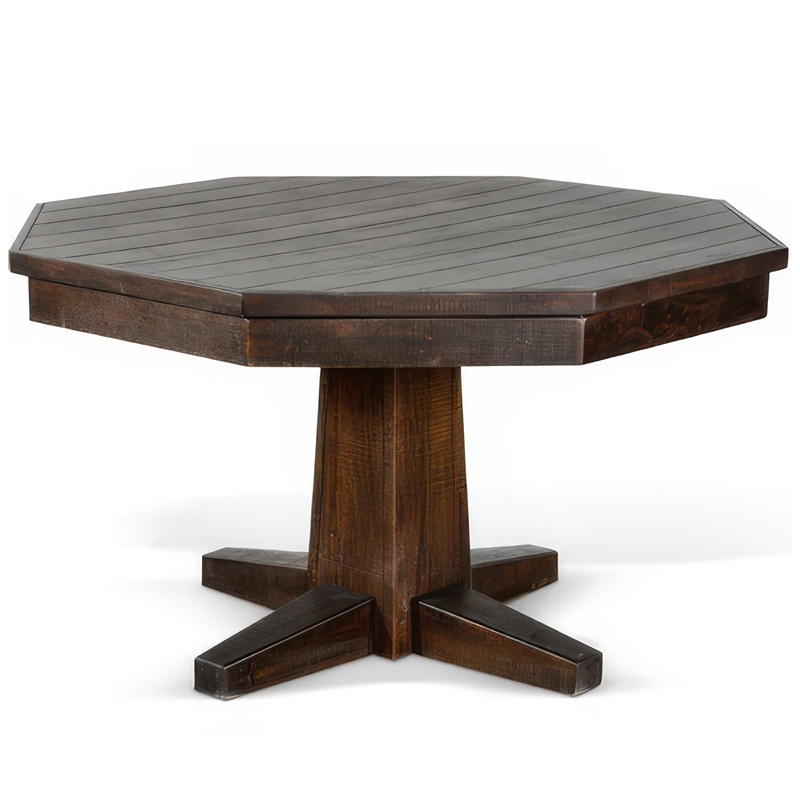 Pemberly Row Dining Table with 53 Inch Reversible Game Octagonal Top Dark Brown