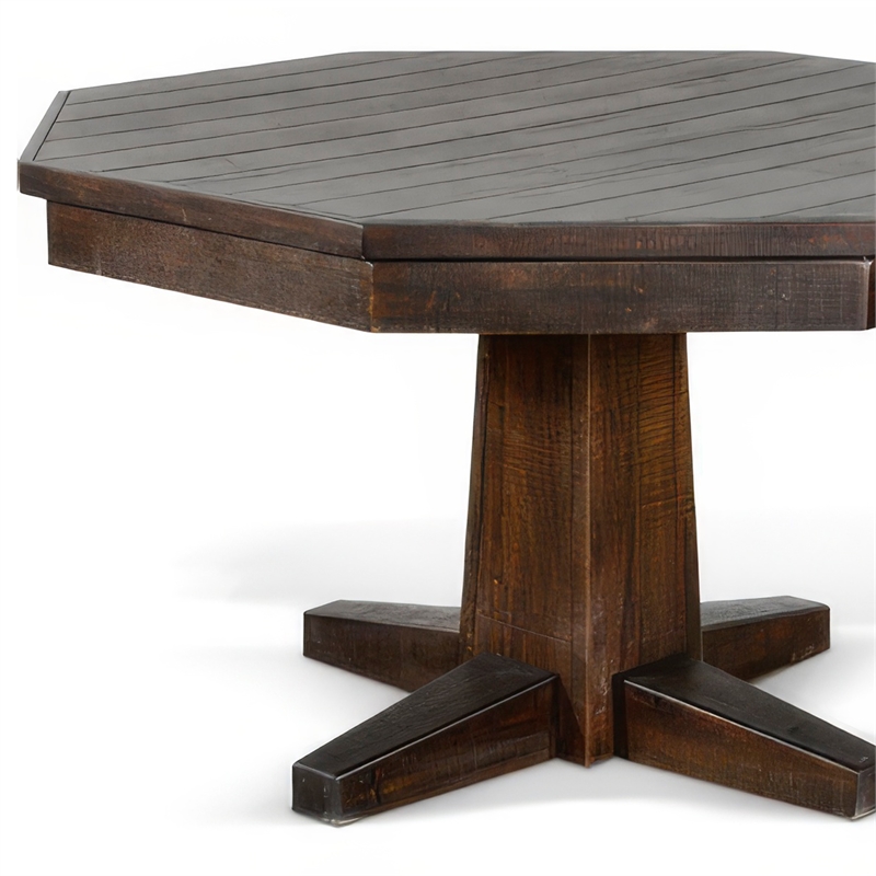 Pemberly Row Dining Table with 53 Inch Reversible Game Octagonal Top Dark Brown
