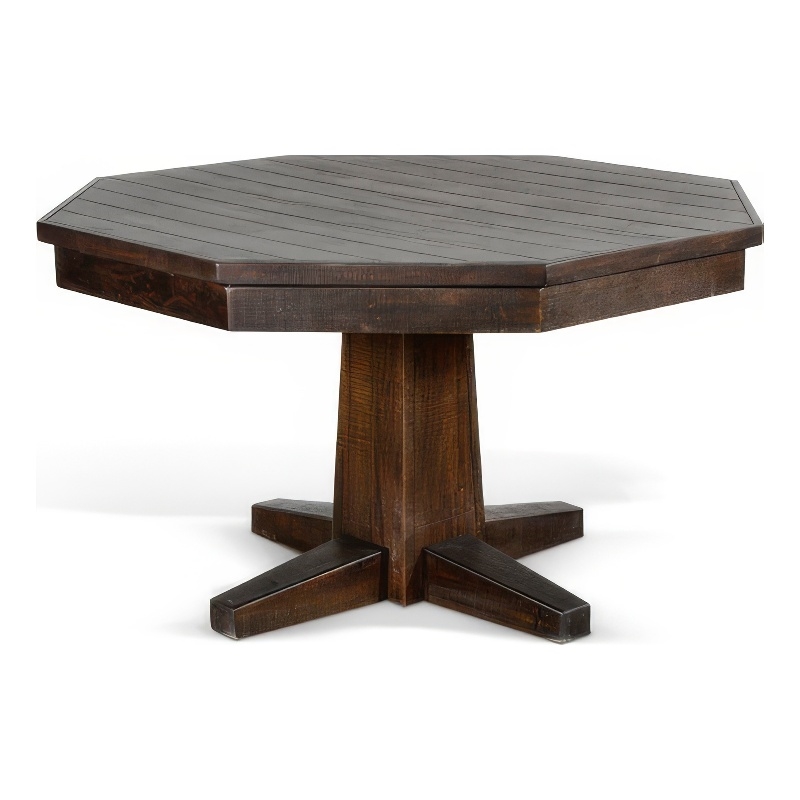 Pemberly Row Dining Table with 53 Inch Reversible Game Octagonal Top Dark Brown