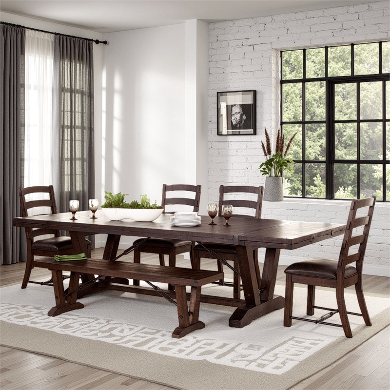 Pemberly Row Extendable Dining Table 108 to 140 Inch 2 Folding Leaves Brown