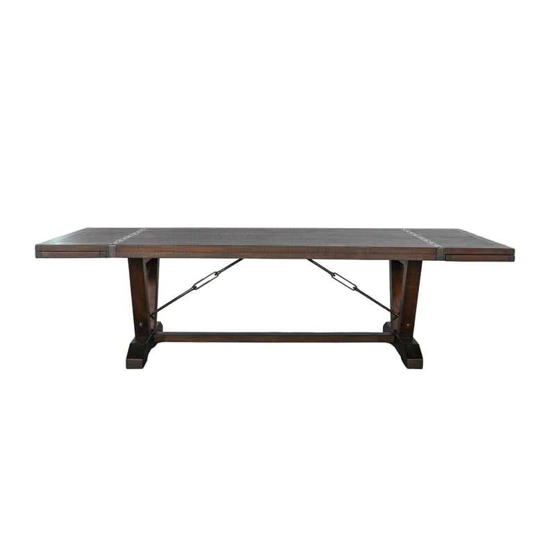 Pemberly Row Extendable Dining Table 108 to 140 Inch 2 Folding Leaves Brown