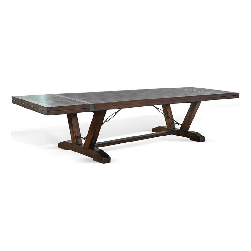 Pemberly Row Extendable Dining Table 108 to 140 Inch 2 Folding Leaves Brown