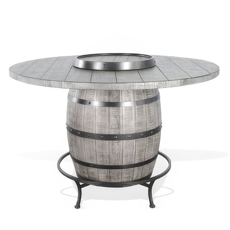 Pemberly Row Counter Pub Dining Table Gray Barrel Base with Lazy Susan 54 Inch