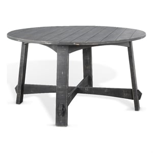Pemberly Row Dining Table 54 Inch Round Planked in Black Smoke Mahogany Wood