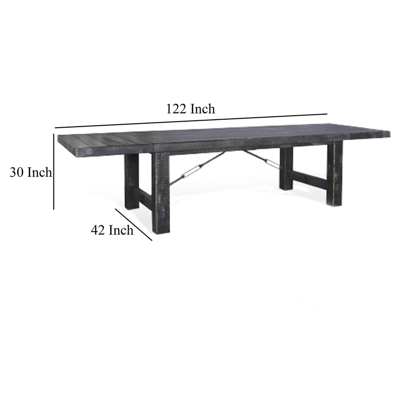 Pemberly Row Dining Table 2 Extension Leaves 86 to 122 Inch Black Mahogany Wood