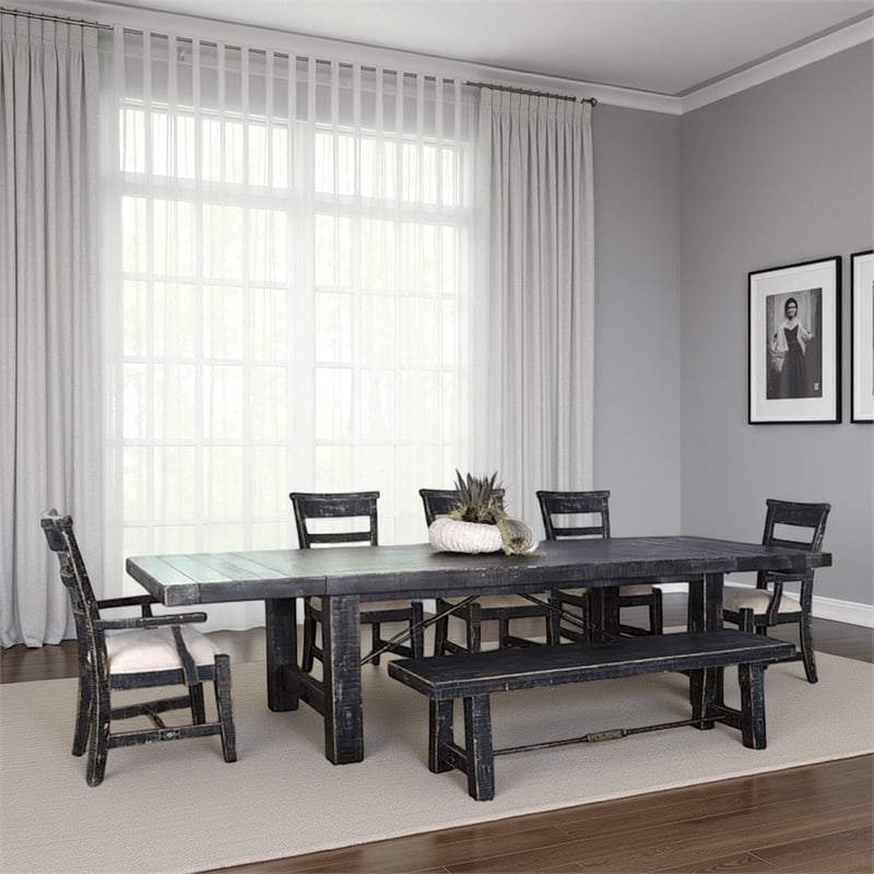 Pemberly Row Dining Table 2 Extension Leaves 86 to 122 Inch Black Mahogany Wood