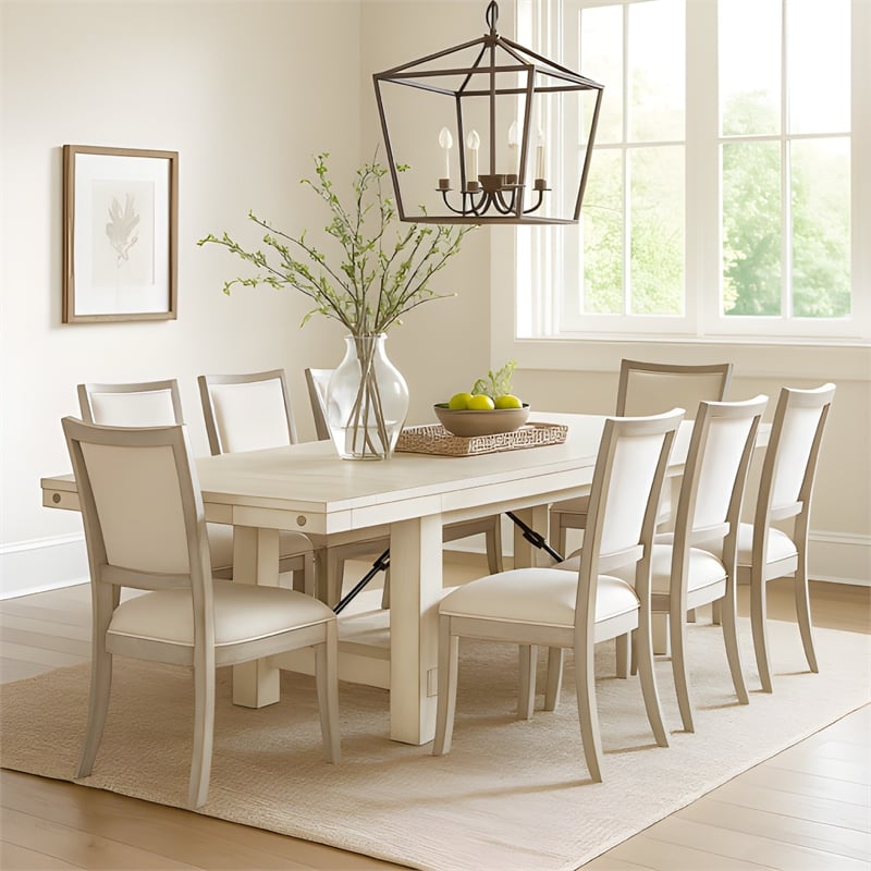 Pemberly Row Dining Table 2 Extension Leaves 86 to 122 Inch White Mahogany Wood