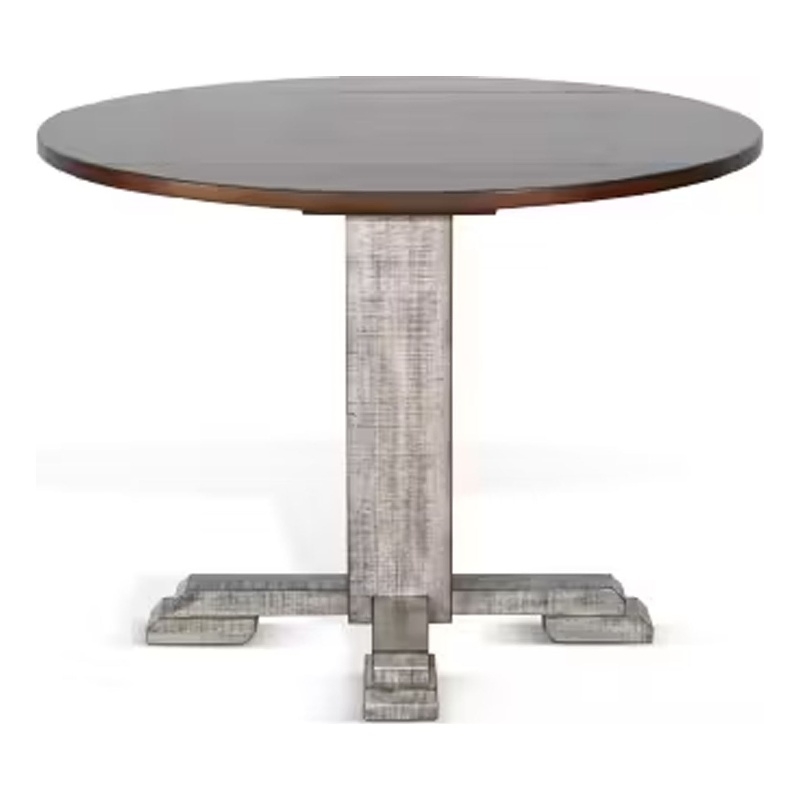 Pemberly Row Dining Table 40 Inch Brown Round Top with Drop Leaves Rustic Gray