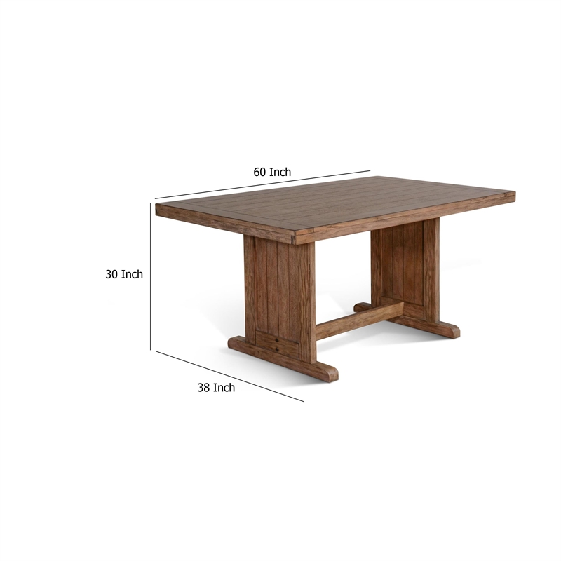 Pemberly Row Dining Table 60 Inch Rectangular Plank Top Light Brown Mahogany