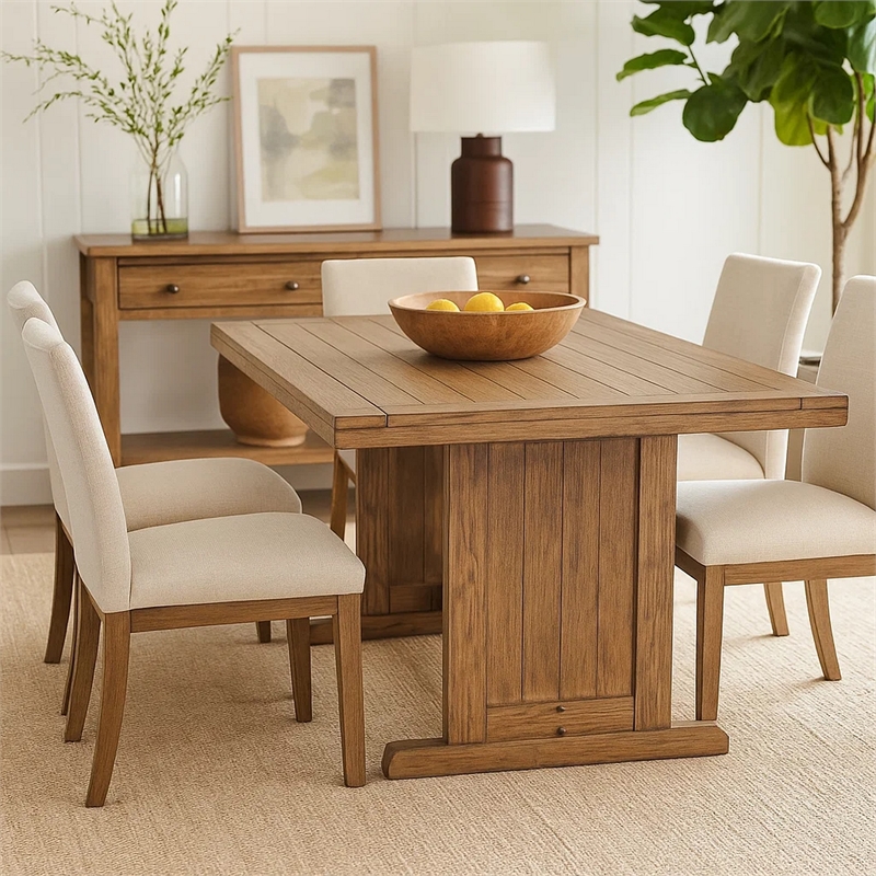 Pemberly Row Dining Table 60 Inch Rectangular Plank Top Light Brown Mahogany