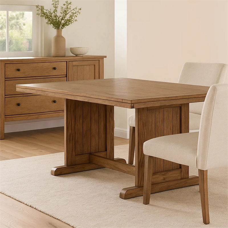 Pemberly Row Dining Table 60 Inch Rectangular Plank Top Light Brown Mahogany