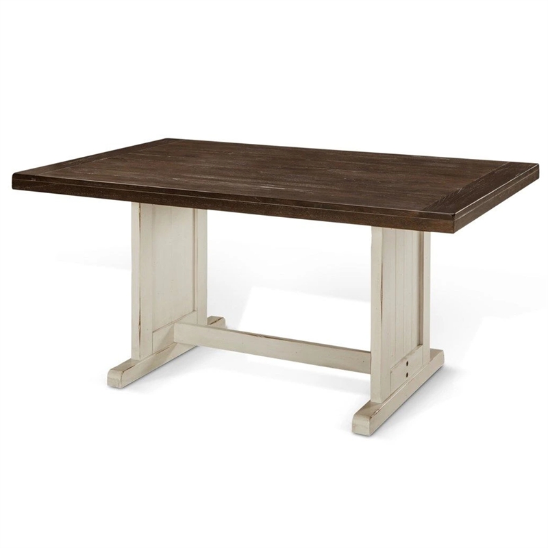 Pemberly Row Dining Table 60 Inch Rectangular Plank Top in Off White and Brown