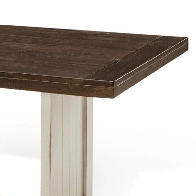 Pemberly Row Dining Table 60 Inch Rectangular Plank Top in Off White and Brown