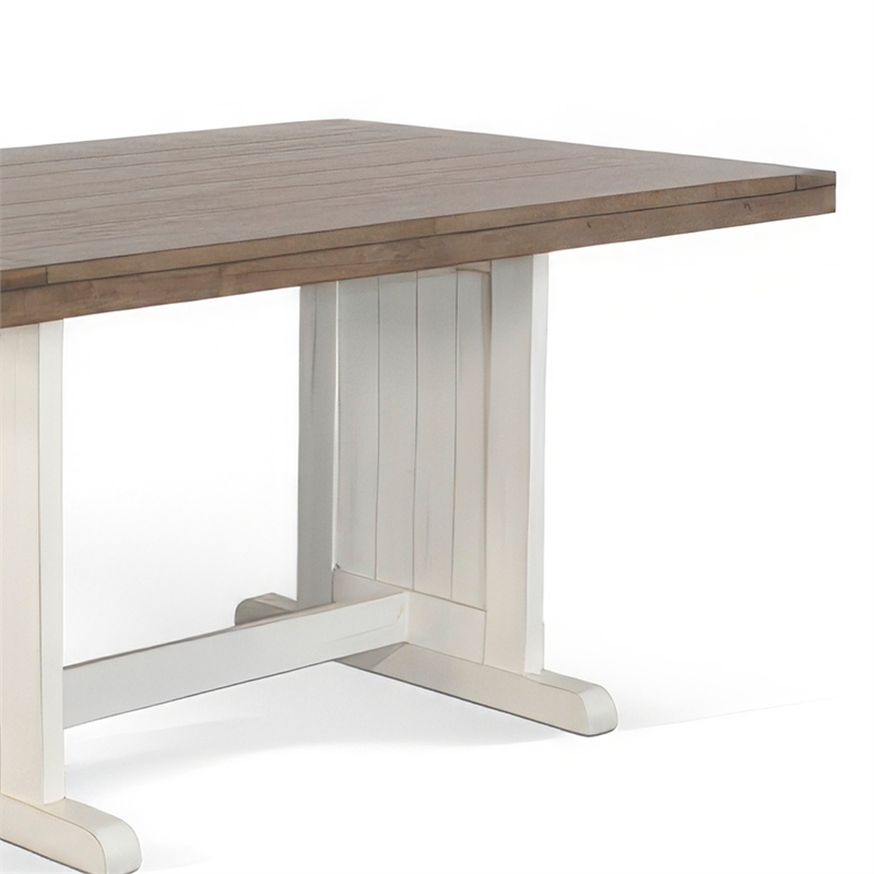 Pemberly Row Dining Table 60 Inch Rectangular Plank Top in Off White and Brown