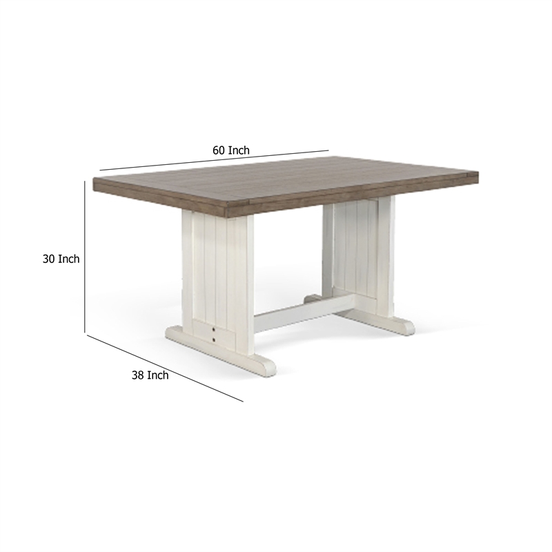 Pemberly Row Dining Table 60 Inch Rectangular Plank Top in Off White and Brown