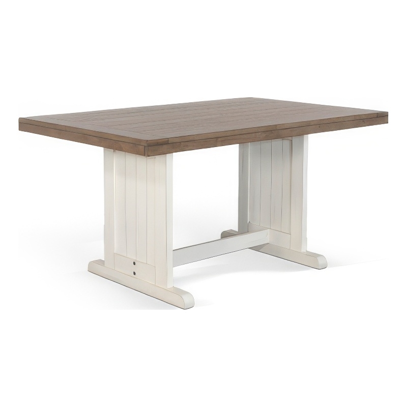 Pemberly Row Dining Table 60 Inch Rectangular Plank Top in Off White and Brown