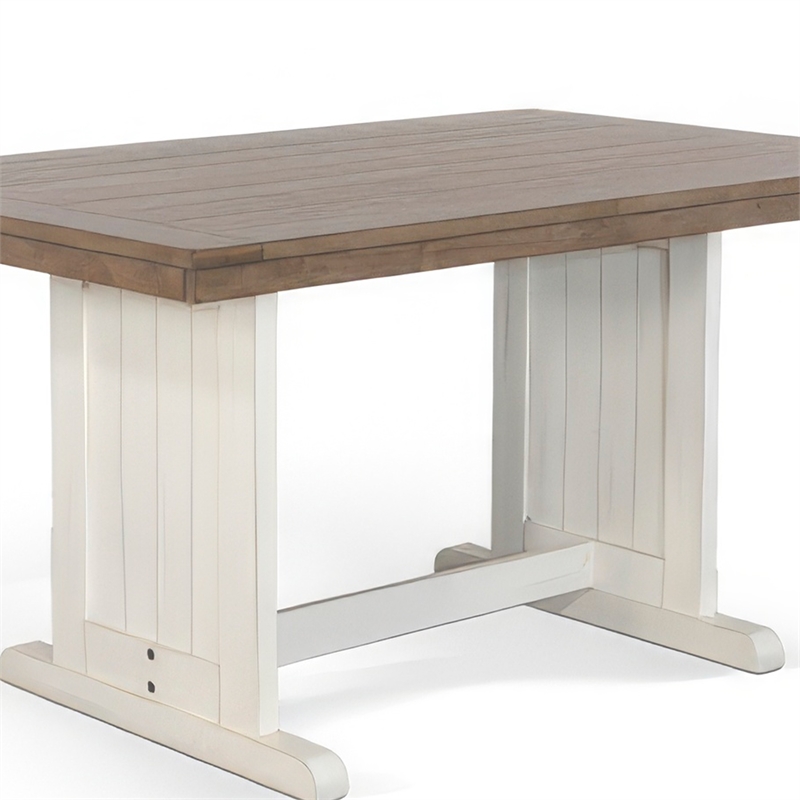 Pemberly Row Dining Table 60 Inch Rectangular Plank Top in Off White and Brown