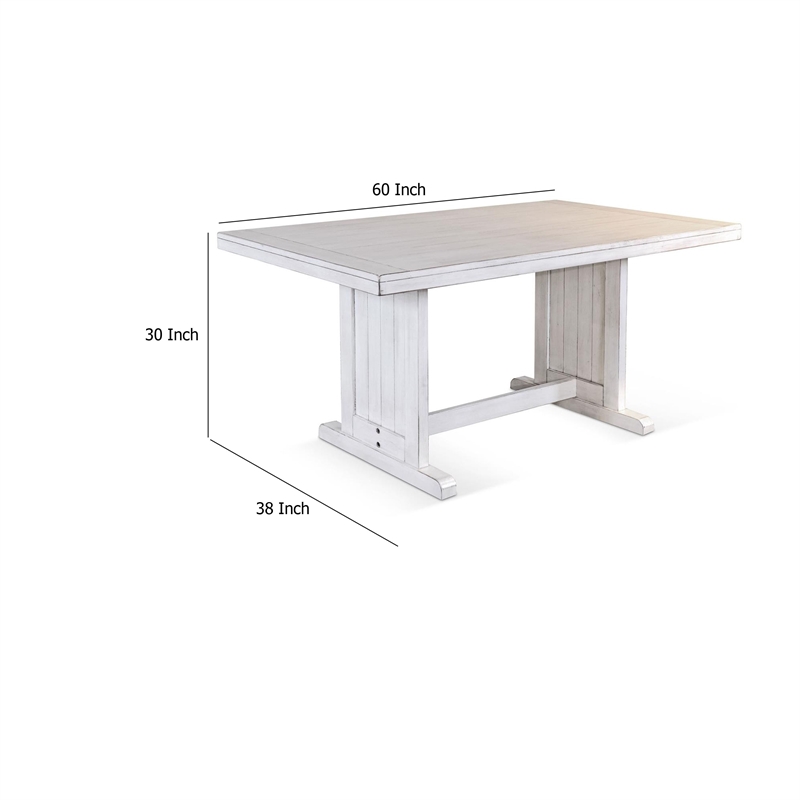 Pemberly Row Dining Table 60 Inch Rectangular Plank Top in Off White Wood