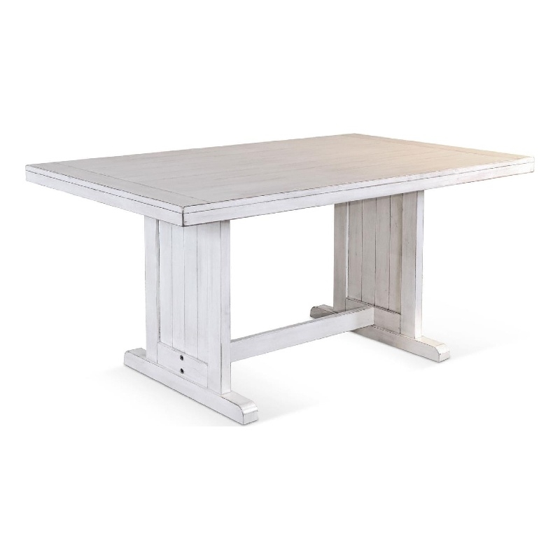 Pemberly Row Dining Table 60 Inch Rectangular Plank Top in Off White Wood