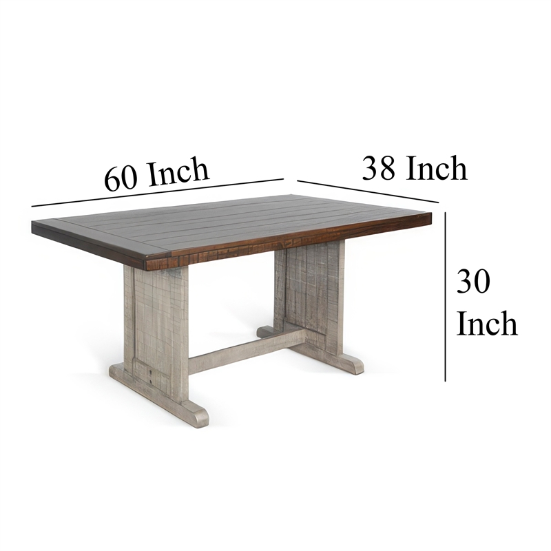 Pemberly Row Dining Table 60 Inch Rectangular Plank Top in Dark Brown and Gray