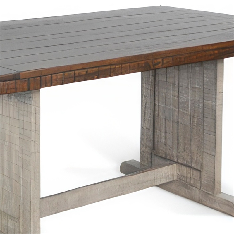 Pemberly Row Dining Table 60 Inch Rectangular Plank Top in Dark Brown and Gray