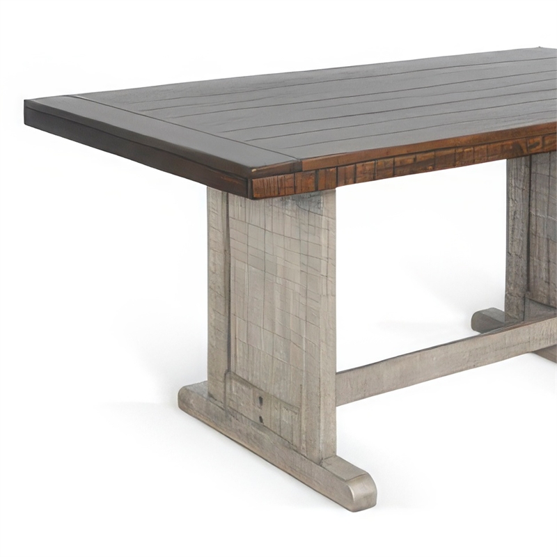 Pemberly Row Dining Table 60 Inch Rectangular Plank Top in Dark Brown and Gray