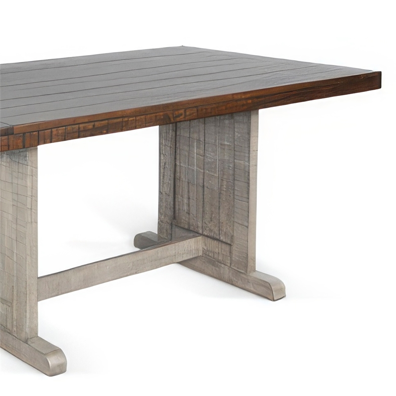 Pemberly Row Dining Table 60 Inch Rectangular Plank Top in Dark Brown and Gray