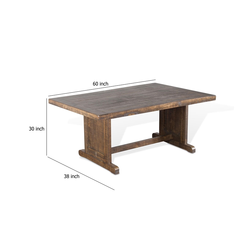 Pemberly Row Dining Table 60 Inch Rectangular Plank Top Brown Mahogany Wood