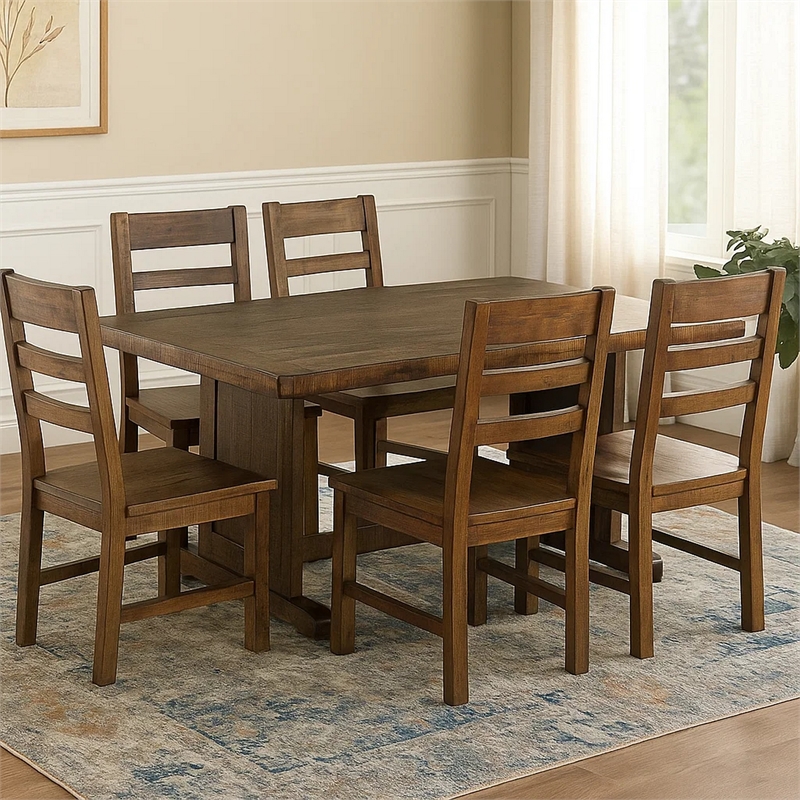 Pemberly Row Dining Table 60 Inch Rectangular Plank Top Brown Mahogany Wood