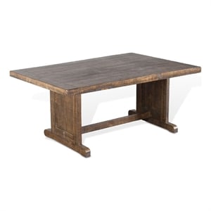 Pemberly Row Dining Table 60 Inch Rectangular Plank Top Brown Mahogany Wood