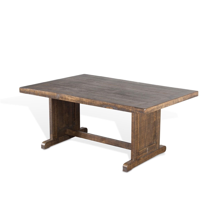Pemberly Row Dining Table 60 Inch Rectangular Plank Top Brown Mahogany Wood